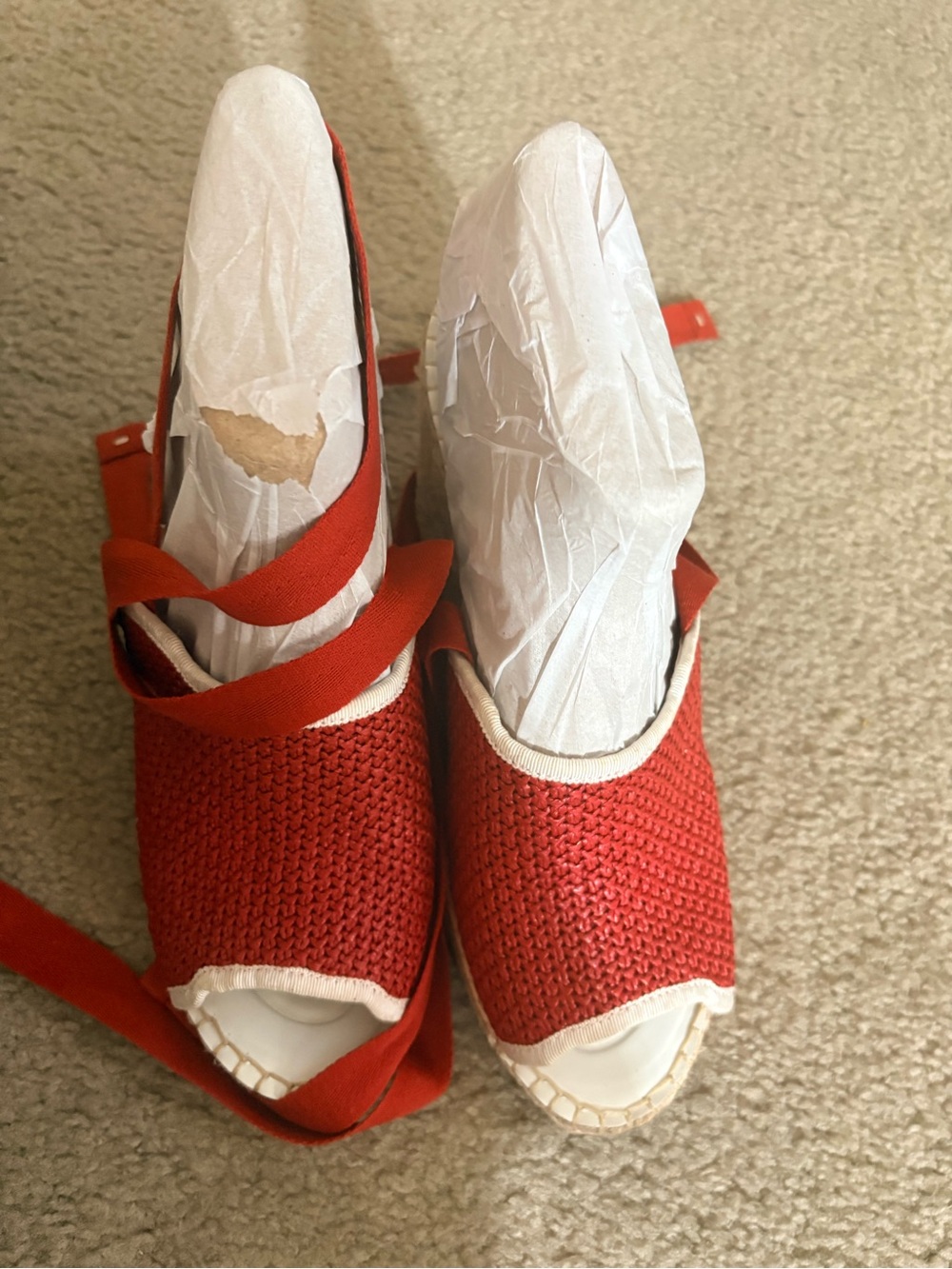 Franco Sarto Red Woven Espadrille Wedge with Ankle Wrap - Picture 3 of 9